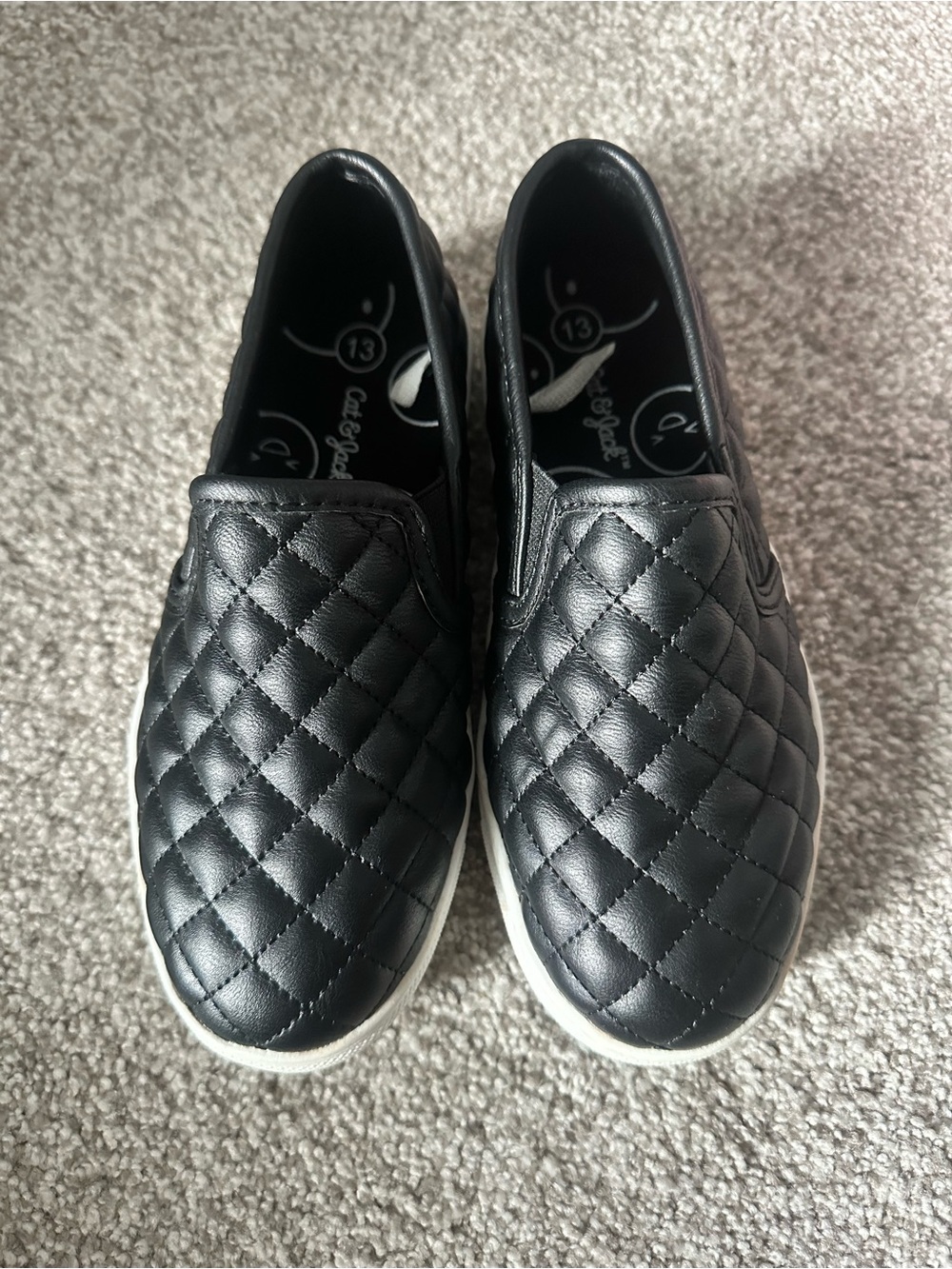 Cat & Jack Black Quilted Slip-On Sneakers Girls Size 13